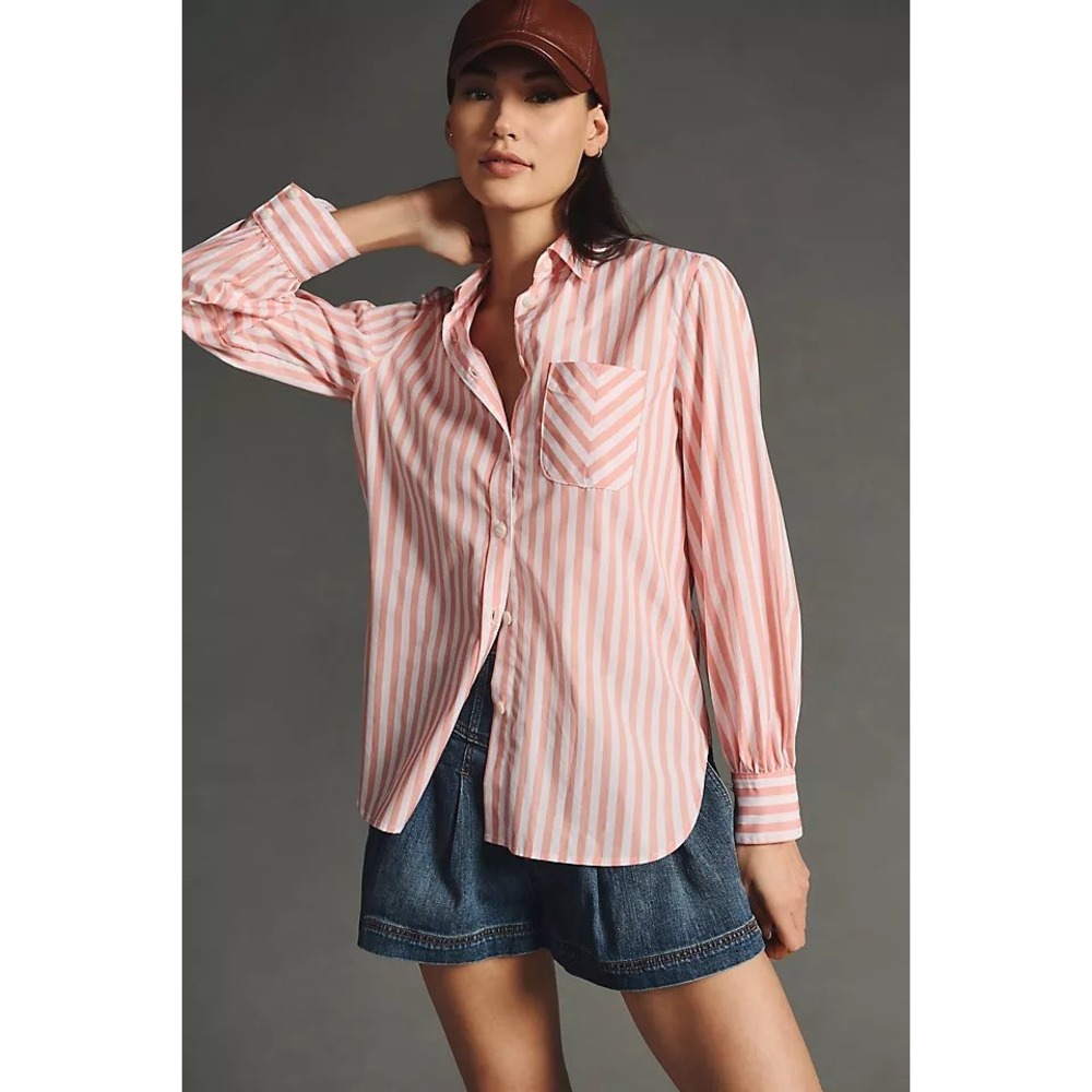 Rag & Bone Maxine Buttondown Shirt Pink White Striped Cotton Womens Size S